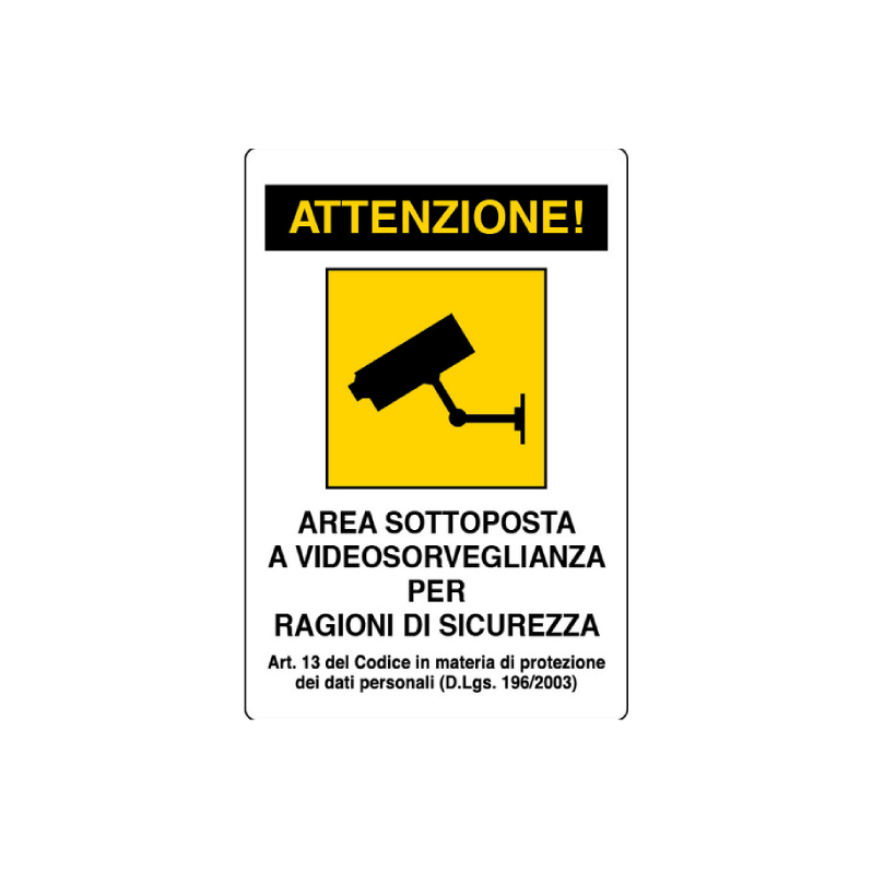 Cartello segnaletico "AREA VIDEOSORVEGLIATA" in plastica — 20x30 cm