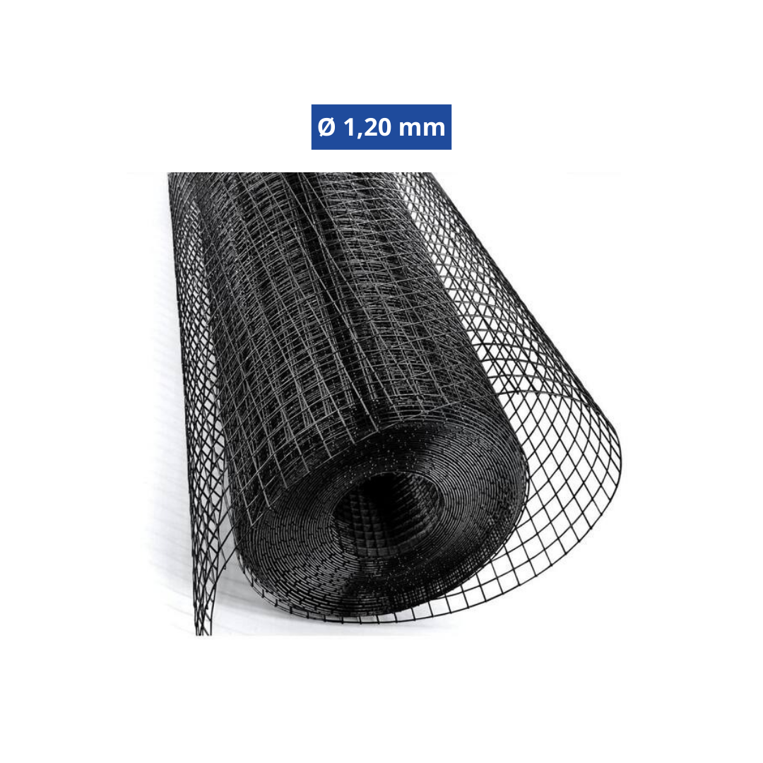 Confine Rete Recinzioni Plastificata Maglia 12x12 mm Ø 1,20 mm H 100 cm Nero - 25 m