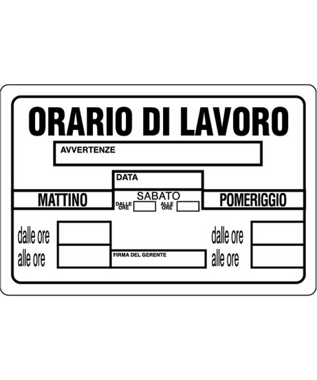 Cartello "ORARIO DI LAVORO" in plastica — 30x20 cm