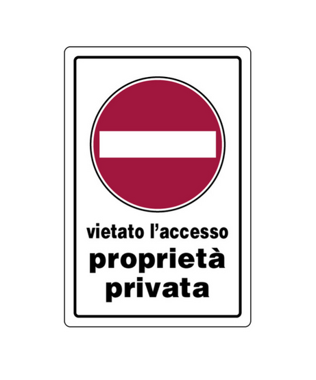 Cartello "PROPRIETÀ PRIVATA ACCESSO VIETATO" in plastica — 20x30 cm