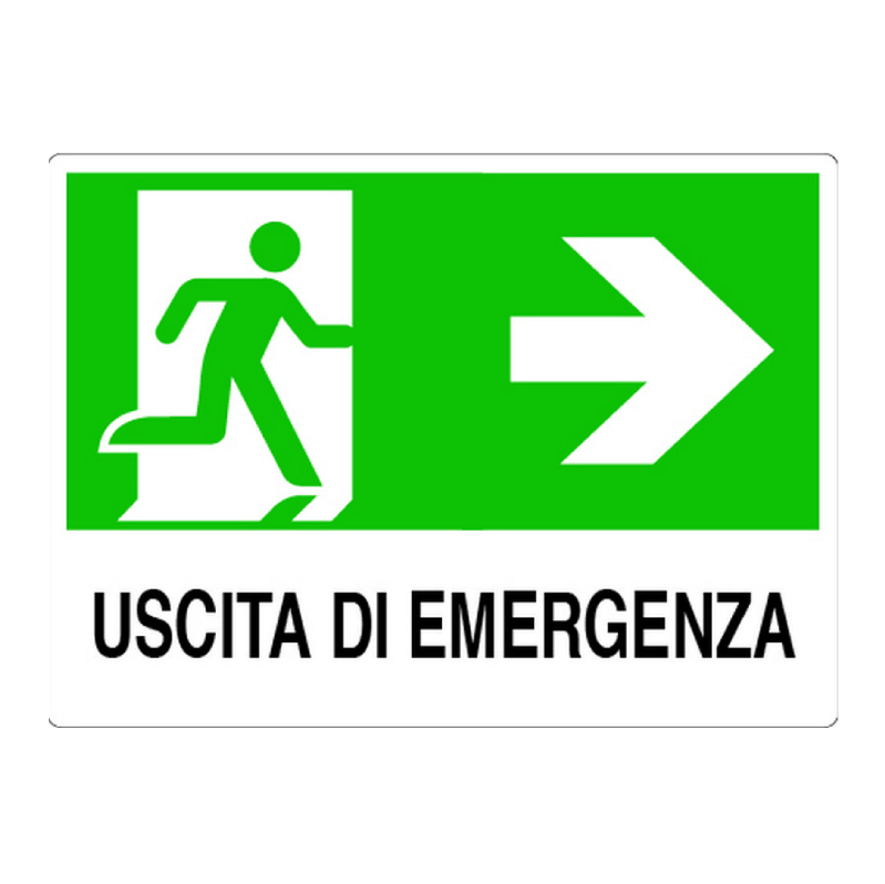 Cartello "USCITA DI EMERGENZA DESTRA" in plastica — 30x20 cm