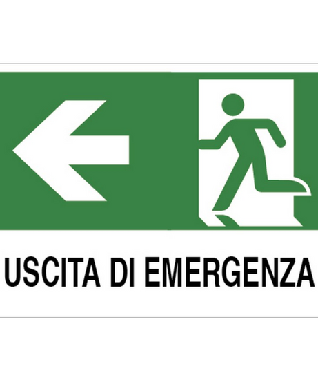 Cartello "USCITA DI EMERGENZA SINISTRA" in plastica — 30x20 cm