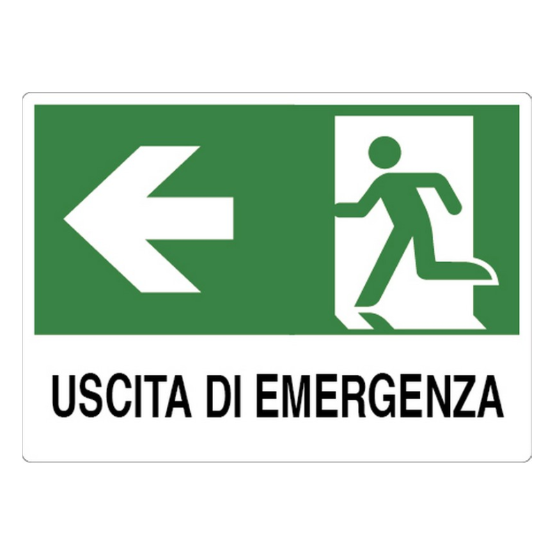 Cartello "USCITA DI EMERGENZA SINISTRA" in plastica — 30x20 cm