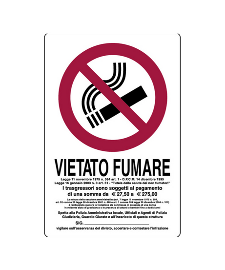 Cartello "VIETATO FUMARE CON LEGGE" in plastica — 20x30 cm