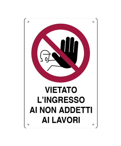 Cartello "VIETATO INGRESSO NON ADDETTI AI LAVORI" in plastica — 40x60 cm