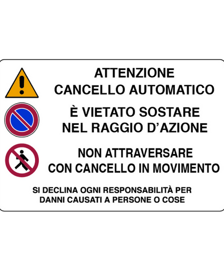 Cartello segnaletico "CANCELLO AUTOMATICO" in plastica — 30x20 cm