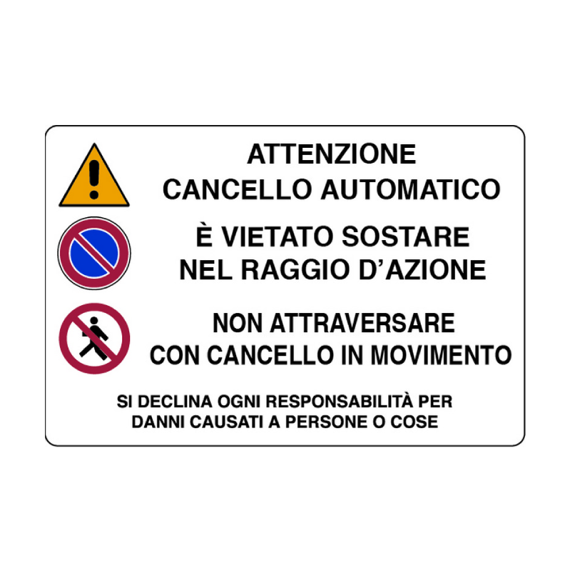 Cartello segnaletico "CANCELLO AUTOMATICO" in plastica — 30x20 cm