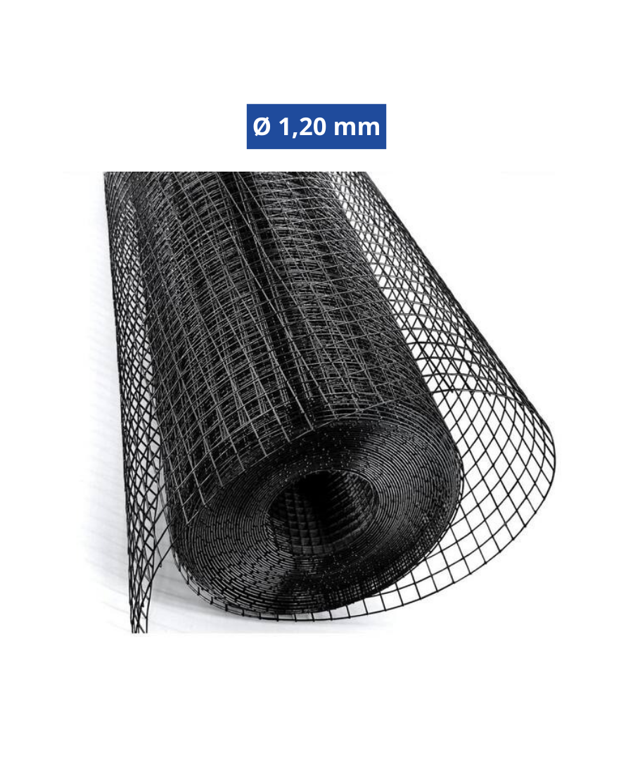 Confine Rete Recinzioni Plastificata Maglia 12x12 mm Ø 1,20 mm H 50 cm Nero - 25 m