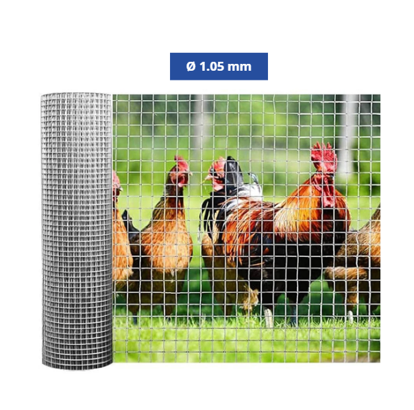 Confine Rete per Recinzioni Elet/Zinc 25 m – Maglia 12x12 mm - Ø Filo 1.05 mm - H 60 cm