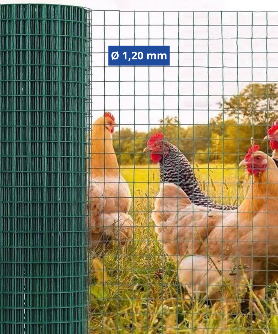 Confine Rete per Recinzioni Plastificata 25 m – Maglia 12x12 mm - Ø 1,20 mm - H 100 cm Verde