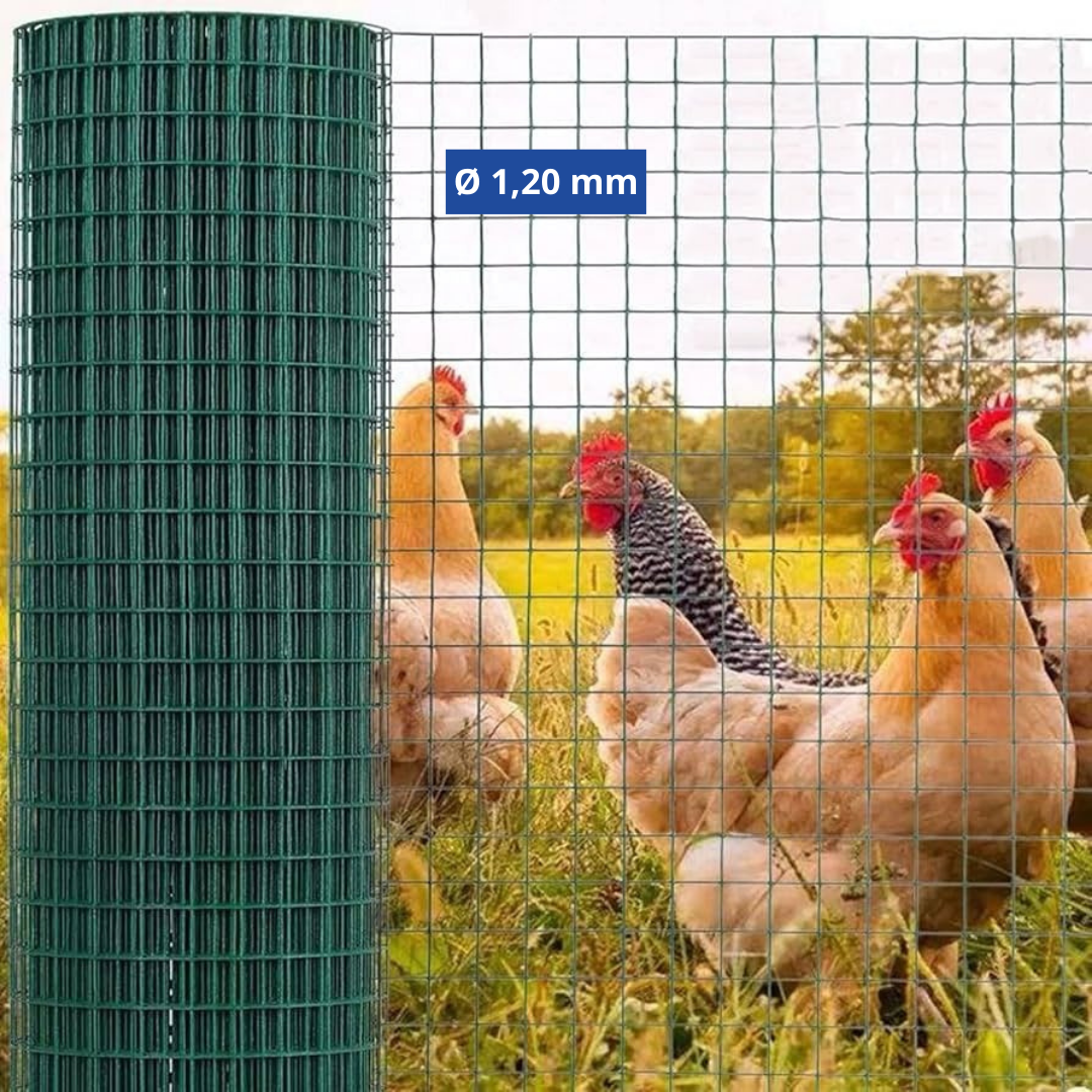Confine Rete per Recinzioni Plastificata 25 m – Maglia 12x12 mm - Ø 1,20 mm - H 150 cm Verde