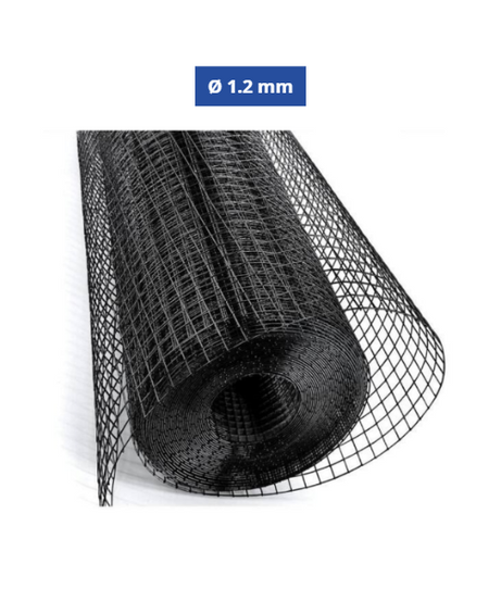 Confine Rete per Recinzioni Plastificata Maglia 12x12 mm Ø 1.2 mm H 150 cm Nero - 25 m