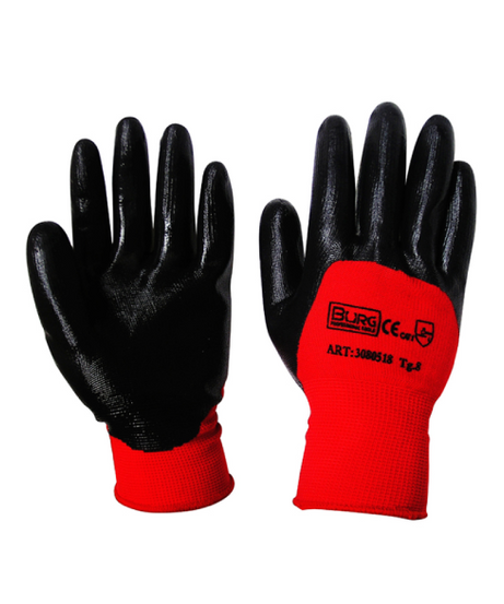 GUANTI DORSO IN NYLON ROSSO – PALMO IN NITRILE NERO Tg. 8