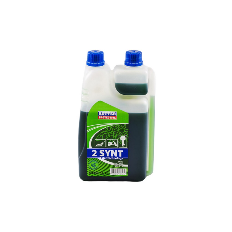 Olio miscela 2T 100% sintetico — 1 litro con dosatore (verde)
