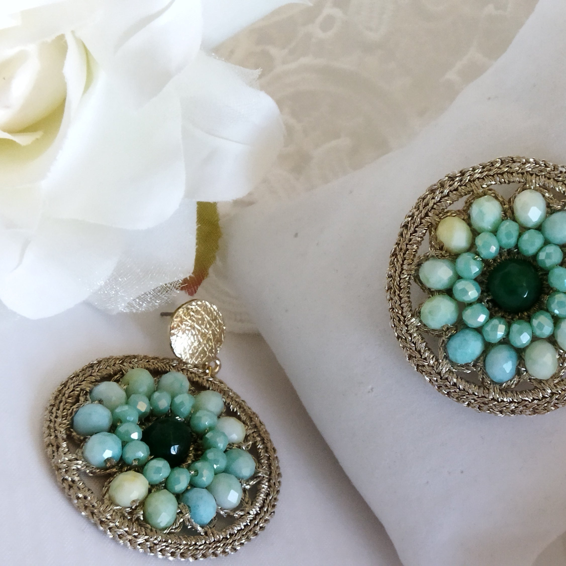 Orecchini "Aurora Vintage" – Eleganza in Verde e Oro